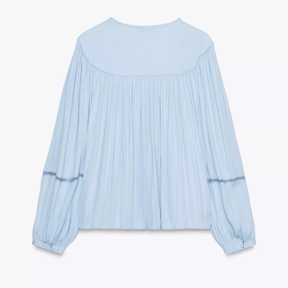 Zara Light Blue Blouse LADDER STITCH FLOWING BLOUSE - Picture 8 of 12